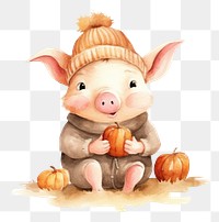 PNG Pig holding pumpkin mammal animal cute. 