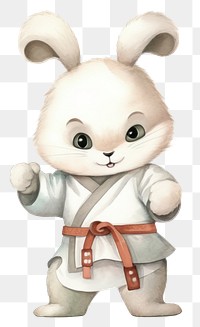 PNG Rabbit playing judo cartoon white cute. AI generated Image by rawpixel.