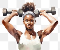 PNG African woman using a dumbbells sports gym  