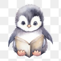 PNG Baby penguin reading a book animal bird cute. 