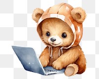 PNG Laptop computer sitting bear. AI generated Image by rawpixel.