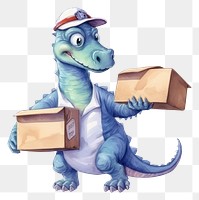 PNG Cute dinosaur delivery man animal box representation. 