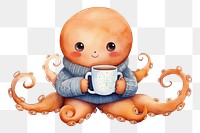 PNG Octopus holding coffee animal cup mug. 