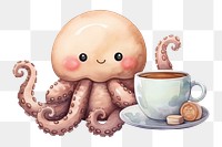 PNG Octopus holding coffee animal mug cup. 