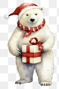 PNG Polar bear carry a gift box christmas mammal animal. 