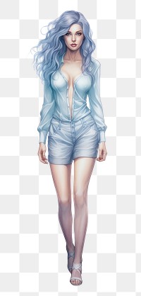 PNG  Female fullbody footwear drawing shorts. AI generated Image by rawpixel.