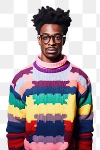 PNG Wearing colorful sweater portrait glasses photo. 