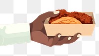 PNG Hand holding takeaway food confectionery cardboard container. 