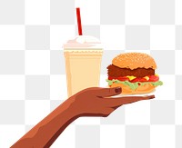 PNG Hand holding takeaway food dessert refreshment hamburger. 