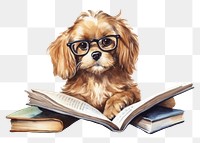 PNG Dog reading books publication glasses drawing. AI generated Image by rawpixel.