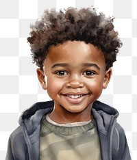 PNG Black kid watercolor portrait child smile. AI generated Image by rawpixel.