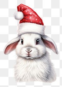 PNG Rabbit wearing christmas hat drawing sketch mammal. AI generated Image by rawpixel.