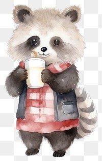 PNG Raccoon holding bubble tea plastic glass cartoon mammal cute. 