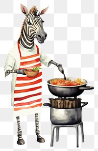 PNG Zebra cooking cartoon animal white background. AI generated Image by rawpixel.