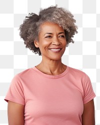 PNG Senior african american woman laughing portrait t-shirt. 