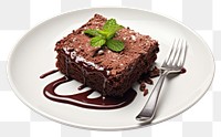 PNG Choccolate brownie cake plate fork chocolate. 