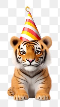 PNG Tiger wearing party hat mammal animal cute. 