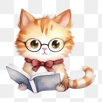 PNG Cat read a book publication reading glasses. AI generated Image by rawpixel.