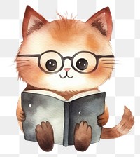 PNG Cat read a book cartoon mammal white background. AI generated Image by rawpixel.