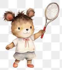 PNG Rat play badminton cartoon racket tennis. 