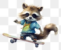 PNG Raccoon playing skateboard mammal cute representation. 