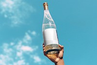 Champagne bottle png mockup, transparent design