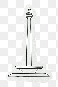 PNG National Monument, famous location in Indonesia, line art illustration, transparent background