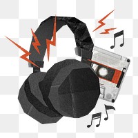 Headphones and cassette tape, music remix