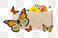 PNG Ripped paper with monarch butterflies remix, transparent background