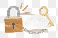 PNG Lock and key, ripped paper remix, transparent background
