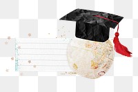 PNG Graduate globe, ripped paper remix, transparent background