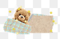 PNG Cute teddy bear, ripped paper remix, transparent background