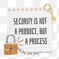 PNG Security quote, lock and key  paper craft remix, transparent background