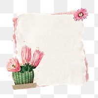 PNG Pink cactus flower, note paper remix, transparent background