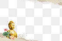 Buddha statue border png, ripped paper, transparent background
