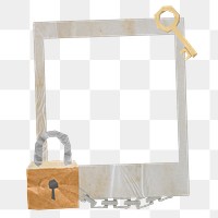 PNG Lock and key instant film frame, creative remix, transparent background