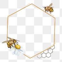 Bees hexagon frame png, transparent background