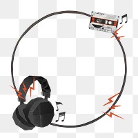 Headphones cassette tape frame png, transparent background