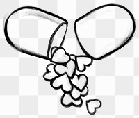 Hearts flowing from capsule png doodle element, transparent background