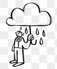 Business risk man with umbrella png doodle element, transparent background