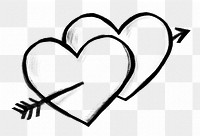 Two hearts arrow png doodle element, transparent background