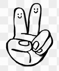 V hand sign png doodle element, transparent background