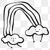 Rainbow clouds png doodle element, transparent background