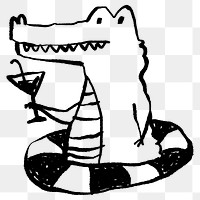 Alligator summer time png doodle element, transparent background