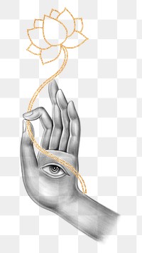 Hamsa lotus png, spiritual illustration, transparent background