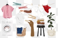 Laundry elements png, set aesthetic illustration, transparent background