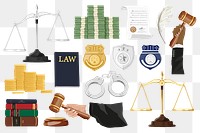 Legal elements png, set aesthetic illustration, transparent background