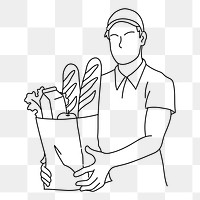 Baker man holding baguettes png doodle element, transparent background