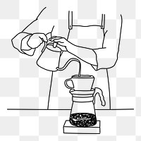 Barista preparing drip coffee png doodle element, transparent background