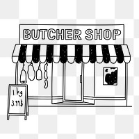 Butcher shop front png doodle element, transparent background